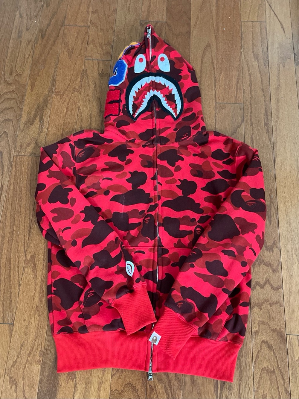 BAPE Color Camo Shark WGM Full Zip Hoodie Red | A Bathing Ape Sz M